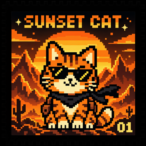 Sunset Cat stamp of StampCat in the desert
